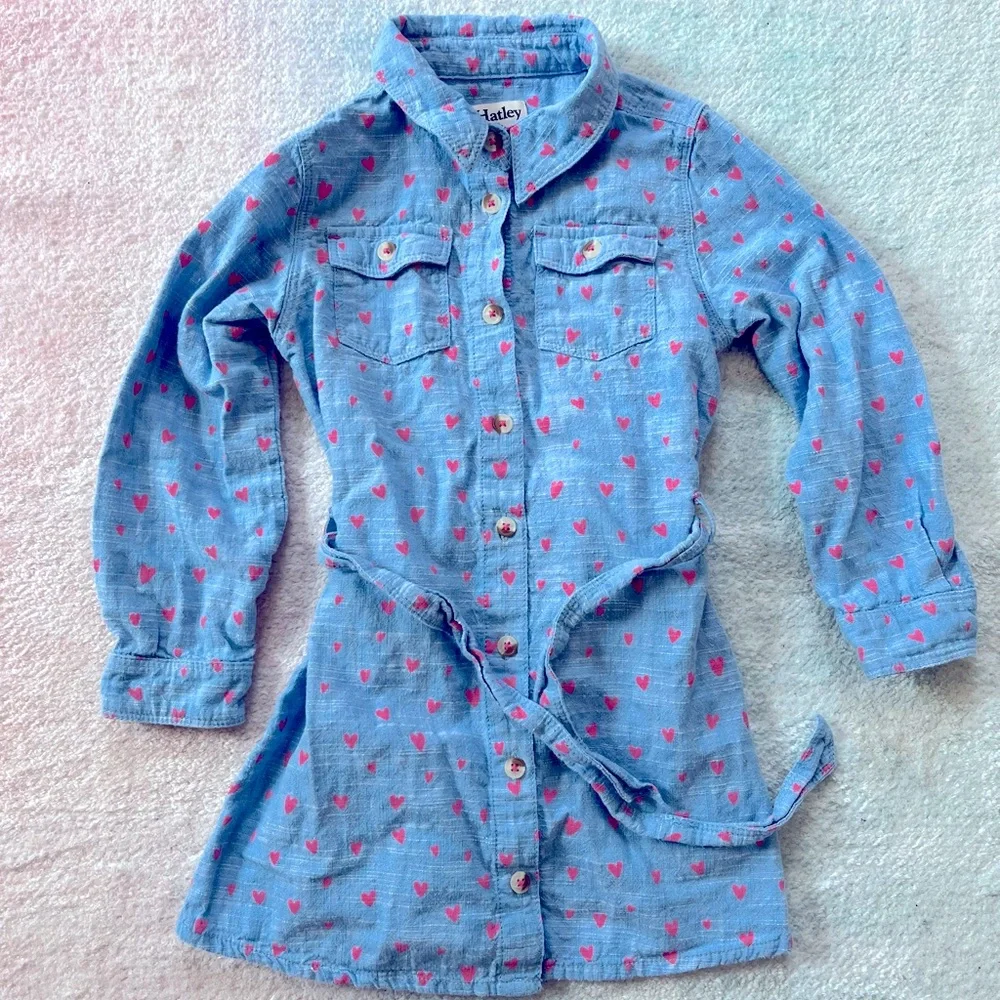 Hatley Chambray Hearts Button Down Dress - Size 5